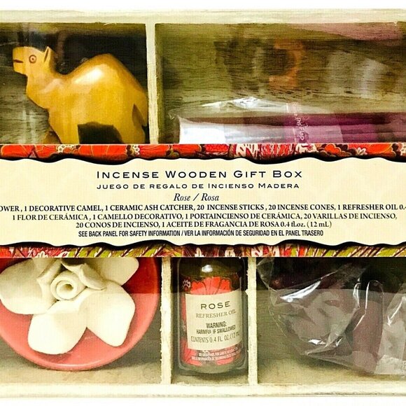 4 ROSE Incense Gift Box Tea Lights w/ Holder, Ash Catcher, Sticks & Cones - Picture 1 of 1